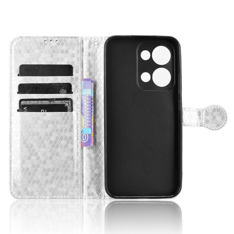 For Oppo Reno13 5G (Global) Wallet Case Dot Pattern Imprint PU Leather Phone Cover - Silver