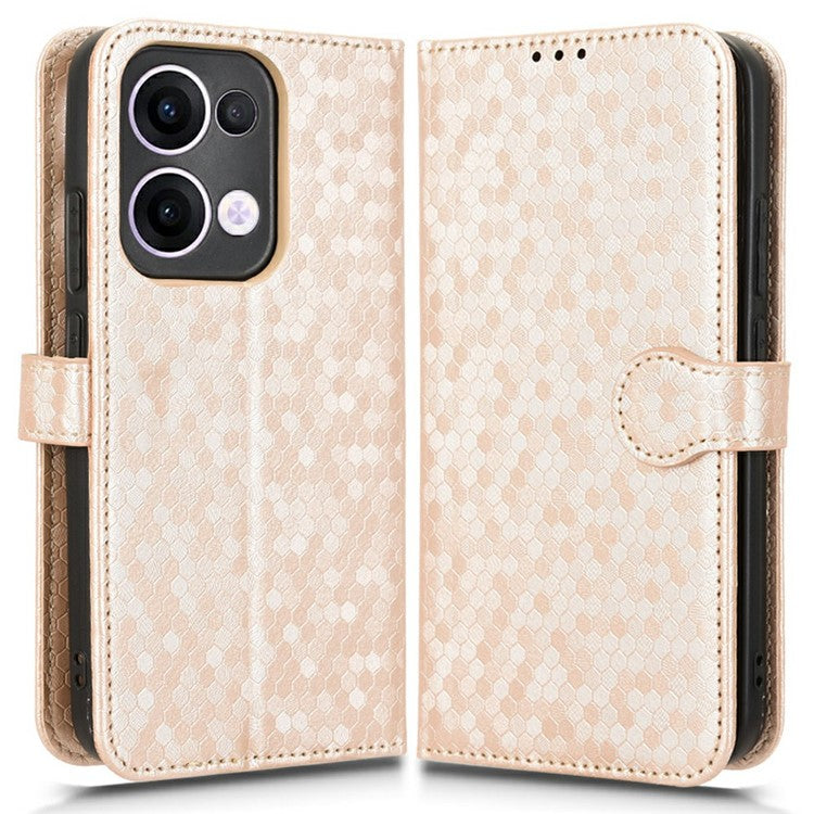 For Oppo Reno13 5G (Global) Wallet Case Dot Pattern Imprint PU Leather Phone Cover - Rose Gold