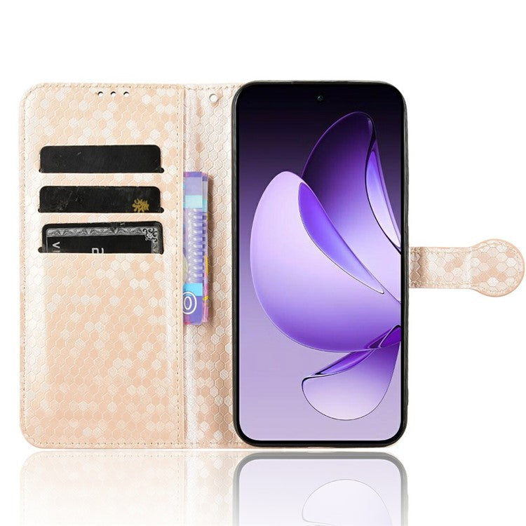 For Oppo Reno13 5G (Global) Wallet Case Dot Pattern Imprint PU Leather Phone Cover - Rose Gold