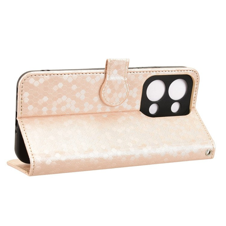 For Oppo Reno13 5G (Global) Wallet Case Dot Pattern Imprint PU Leather Phone Cover - Rose Gold