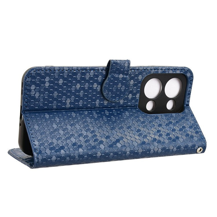 For Oppo Reno13 5G (Global) Wallet Case Dot Pattern Imprint PU Leather Phone Cover - Dark Blue