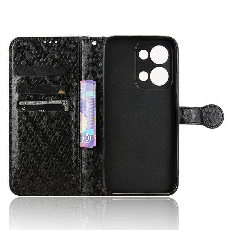 For Oppo Reno13 5G (Global) Wallet Case Dot Pattern Imprint PU Leather Phone Cover - Black