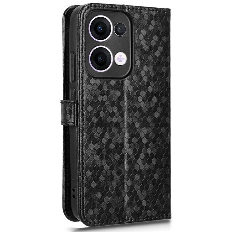 For Oppo Reno13 5G (Global) Wallet Case Dot Pattern Imprint PU Leather Phone Cover - Black