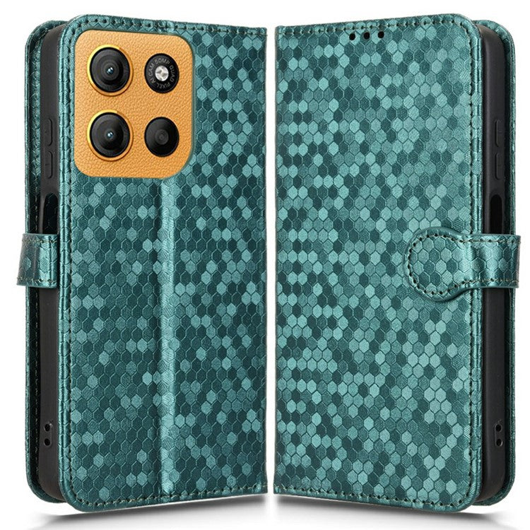 For Motorola Moto G15 4G / G15 Power 4G Wallet Case Dot Pattern Imprint PU Leather Phone Cover - Green