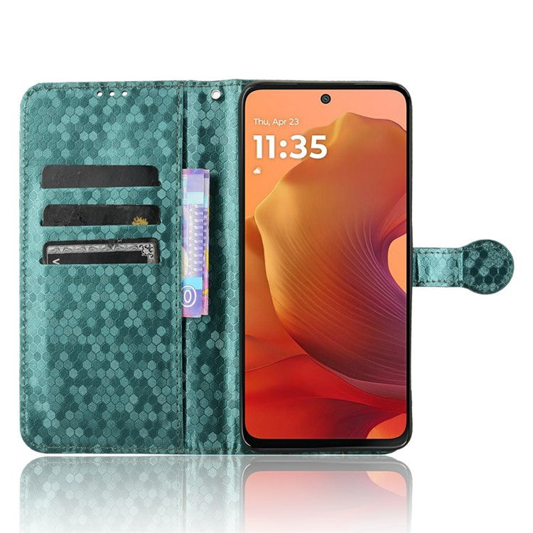 For Motorola Moto G15 4G / G15 Power 4G Wallet Case Dot Pattern Imprint PU Leather Phone Cover - Green