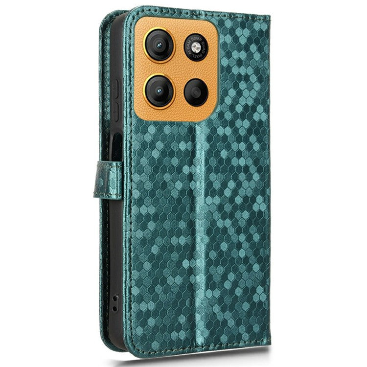 For Motorola Moto G15 4G / G15 Power 4G Wallet Case Dot Pattern Imprint PU Leather Phone Cover - Green