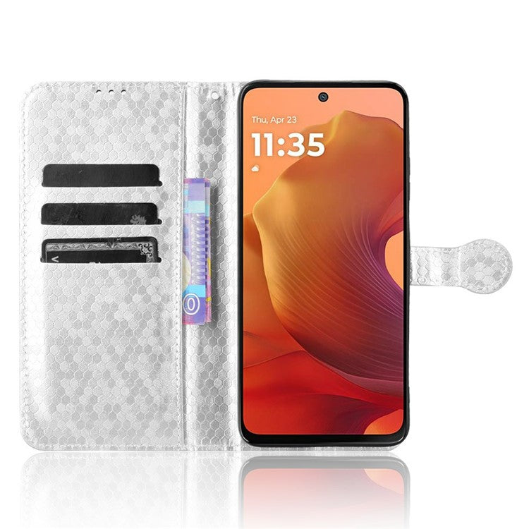 For Motorola Moto G15 4G / G15 Power 4G Wallet Case Dot Pattern Imprint PU Leather Phone Cover - Silver