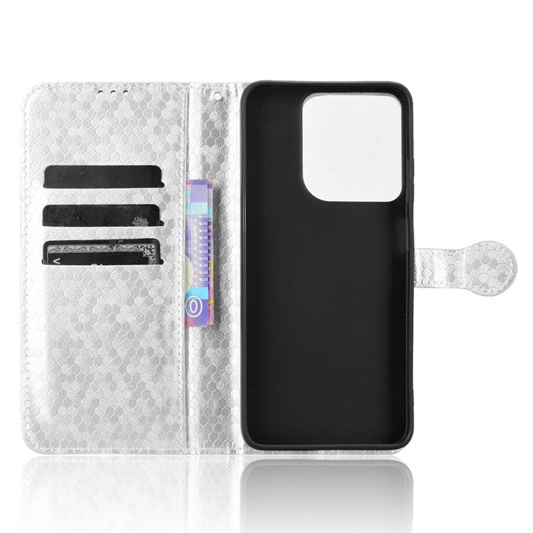 For Motorola Moto G15 4G / G15 Power 4G Wallet Case Dot Pattern Imprint PU Leather Phone Cover - Silver