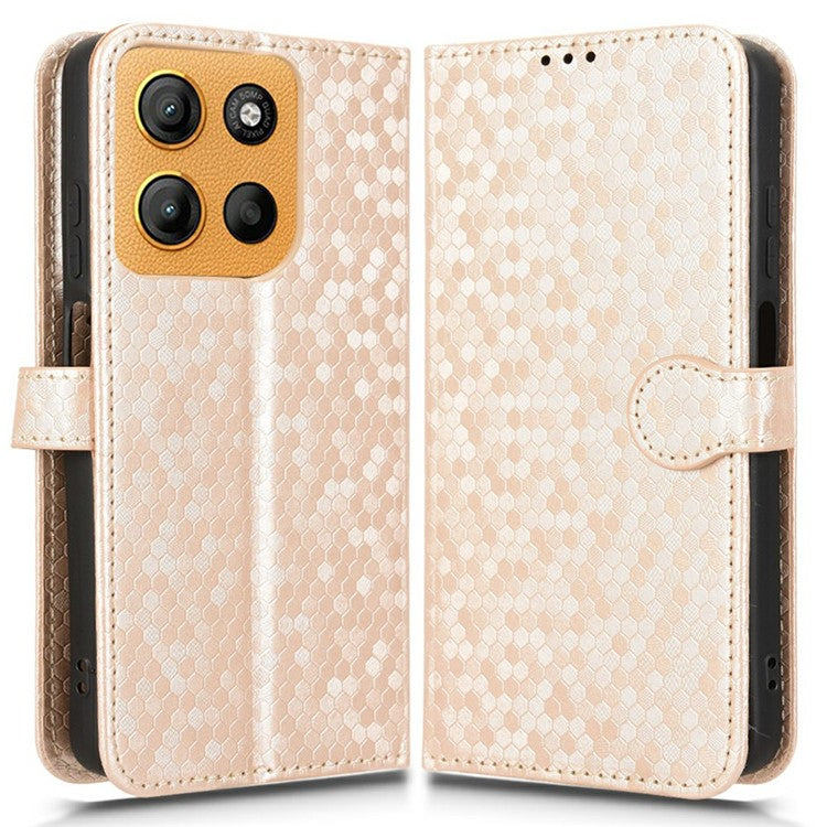 For Motorola Moto G15 4G / G15 Power 4G Wallet Case Dot Pattern Imprint PU Leather Phone Cover - Rose Gold