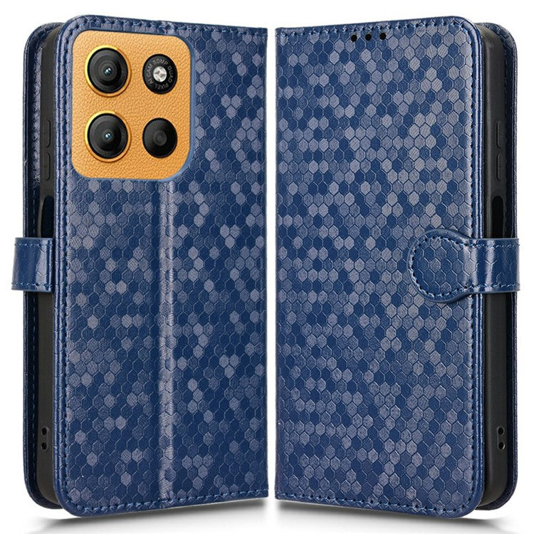 For Motorola Moto G15 4G / G15 Power 4G Wallet Case Dot Pattern Imprint PU Leather Phone Cover - Dark Blue