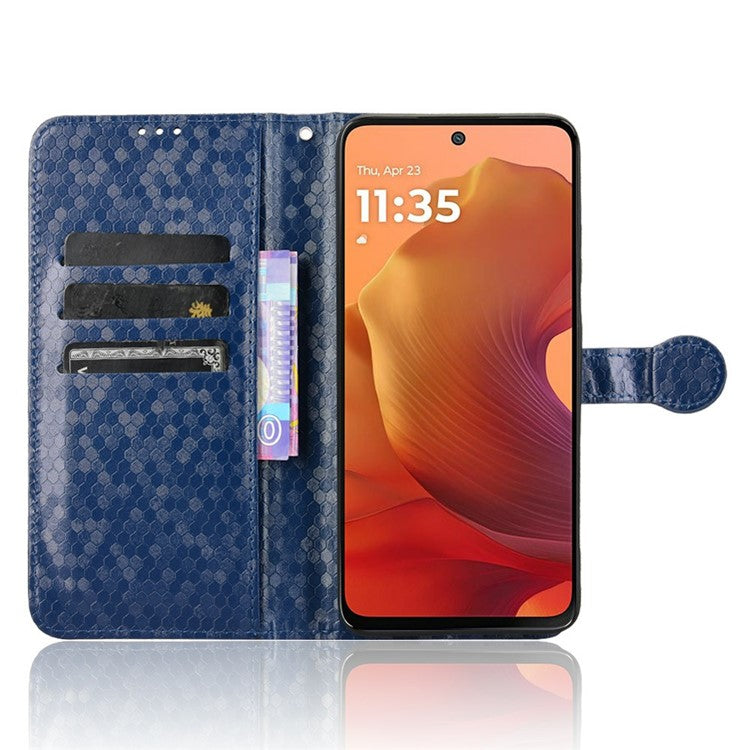 For Motorola Moto G15 4G / G15 Power 4G Wallet Case Dot Pattern Imprint PU Leather Phone Cover - Dark Blue