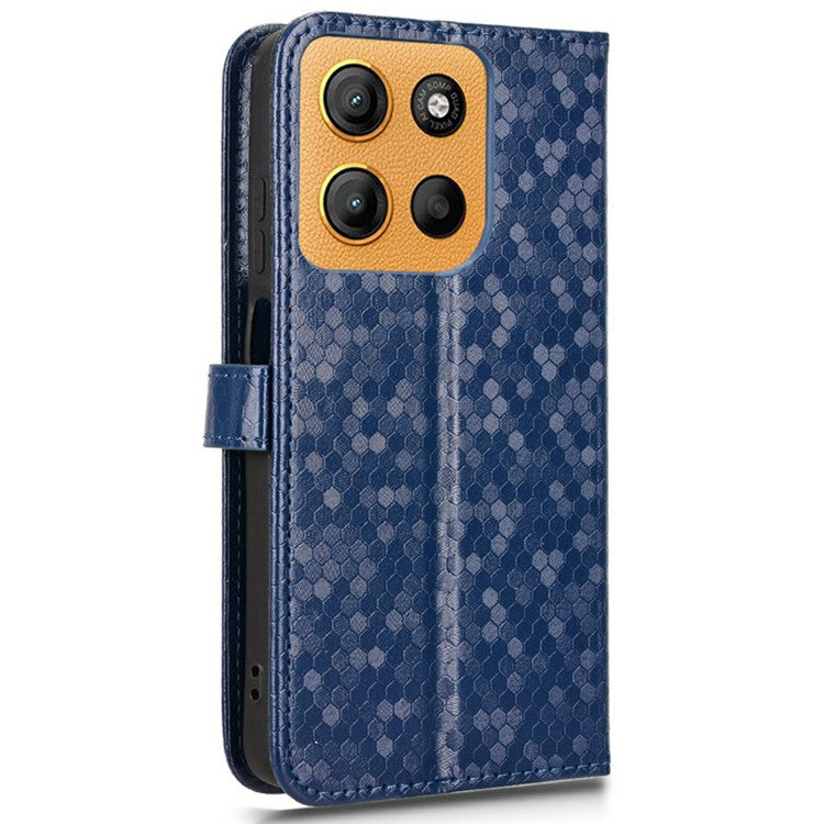 For Motorola Moto G15 4G / G15 Power 4G Wallet Case Dot Pattern Imprint PU Leather Phone Cover - Dark Blue