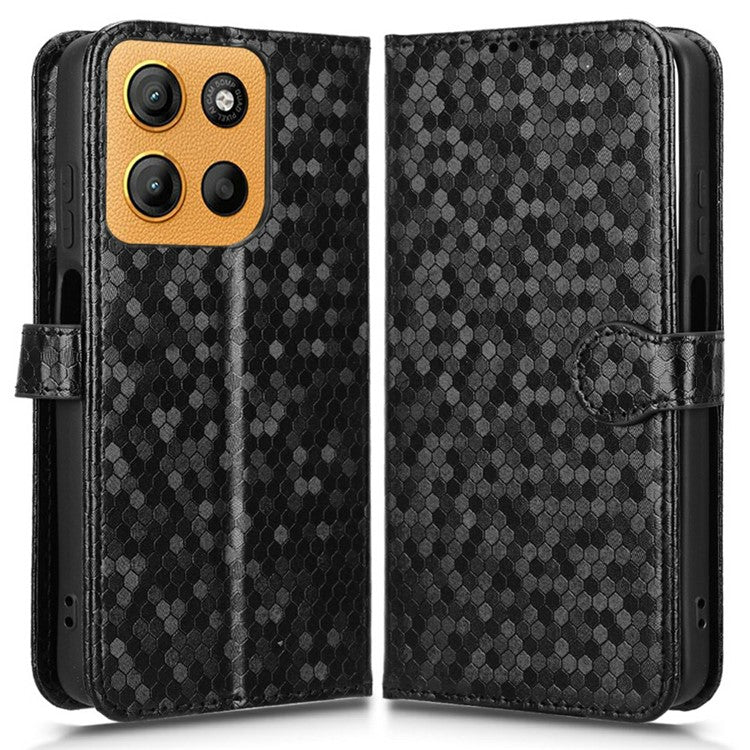 For Motorola Moto G15 4G / G15 Power 4G Wallet Case Dot Pattern Imprint PU Leather Phone Cover - Black