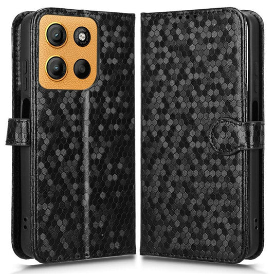 For Motorola Moto G15 4G / G15 Power 4G Wallet Case Dot Pattern Imprint PU Leather Phone Cover - Black