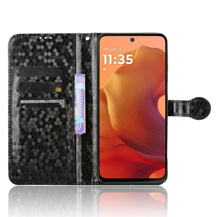 For Motorola Moto G15 4G / G15 Power 4G Wallet Case Dot Pattern Imprint PU Leather Phone Cover - Black