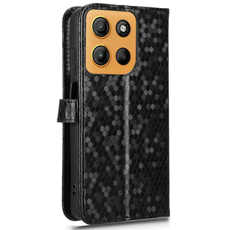 For Motorola Moto G15 4G / G15 Power 4G Wallet Case Dot Pattern Imprint PU Leather Phone Cover - Black