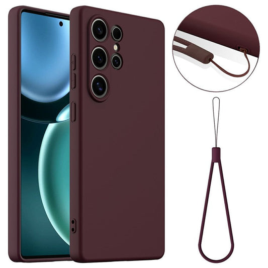 For Samsung Galaxy S25 Ultra Case Compatible with MagSafe Liquid Silicone Phone Cover with Lanyard - Wine Red