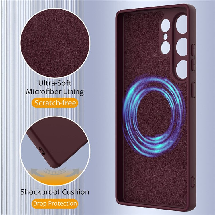 For Samsung Galaxy S25 Ultra Case Compatible with MagSafe Liquid Silicone Phone Cover with Lanyard - Wine Red