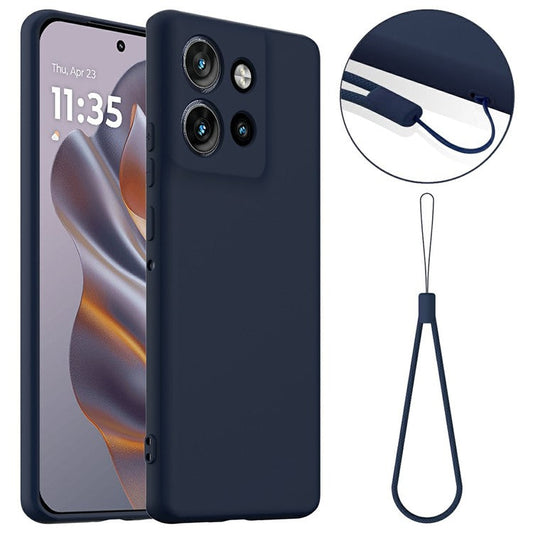 Liquid Silicone Case For Motorola Edge 50 Neo 5G  /  Moto S50 5G  /  Thinkphone 25 5G Compatible with MagSafe Phone Cover with Lanyard - Dark Blue