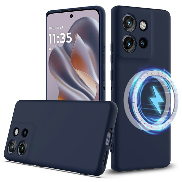 Liquid Silicone Case For Motorola Edge 50 Neo 5G  /  Moto S50 5G  /  Thinkphone 25 5G Compatible with MagSafe Phone Cover with Lanyard - Dark Blue