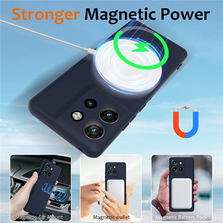 Liquid Silicone Case For Motorola Edge 50 Neo 5G  /  Moto S50 5G  /  Thinkphone 25 5G Compatible with MagSafe Phone Cover with Lanyard - Dark Blue