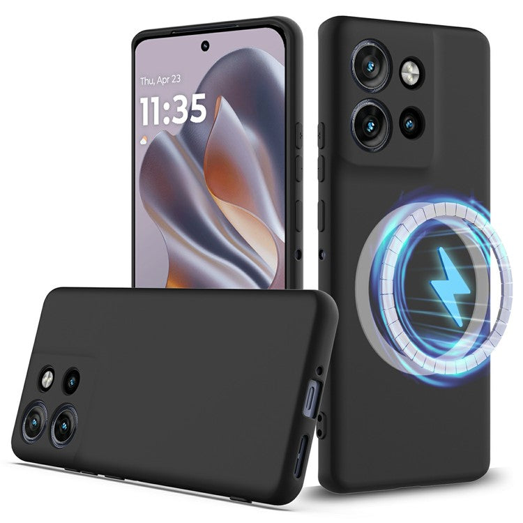 Liquid Silicone Case For Motorola Edge 50 Neo 5G  /  Moto S50 5G  /  ThinkPhone 25 5G Compatible with MagSafe Phone Cover with Lanyard - Black