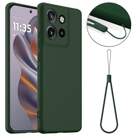 Liquid Silicone Case For Motorola Edge 50 Neo 5G  /  Moto S50 5G  /  ThinkPhone 25 5G Compatible with MagSafe Phone Cover with Lanyard - Dark Green