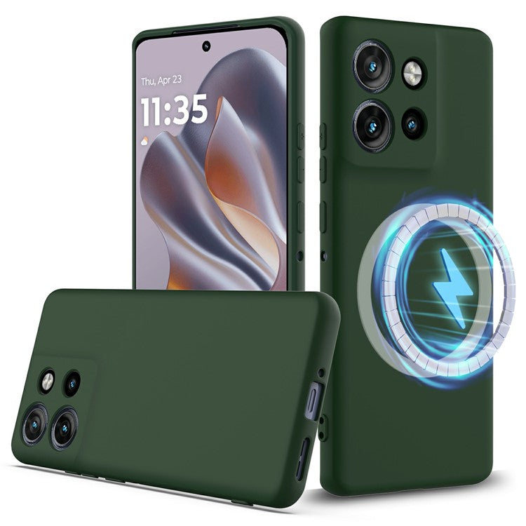 Liquid Silicone Case For Motorola Edge 50 Neo 5G  /  Moto S50 5G  /  ThinkPhone 25 5G Compatible with MagSafe Phone Cover with Lanyard - Dark Green