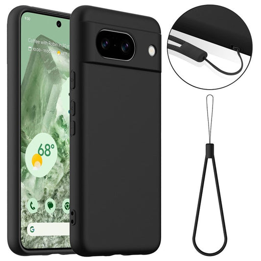 For Google Pixel 8a Case Compatible with MagSafe Liquid Silicone Phone Cover with Lanyard - Black