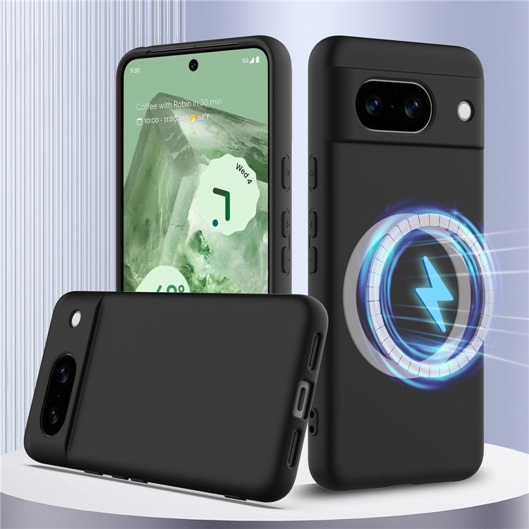 For Google Pixel 8a Case Compatible with MagSafe Liquid Silicone Phone Cover with Lanyard - Black