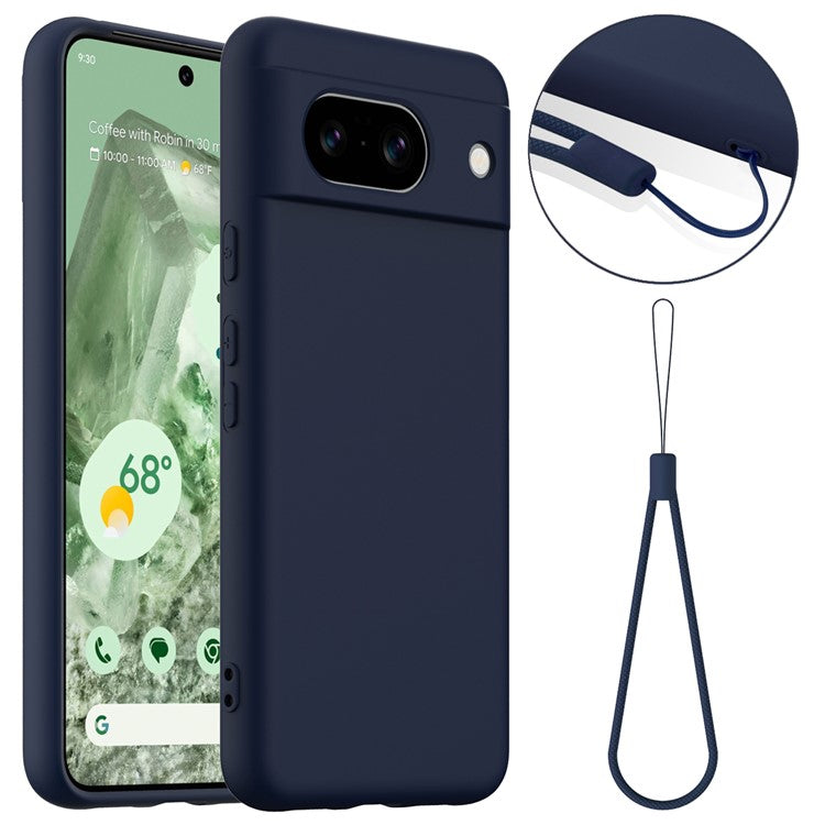 For Google Pixel 8a Case Compatible with MagSafe Liquid Silicone Phone Cover with Lanyard - Dark Blue