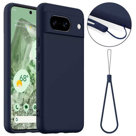 For Google Pixel 8a Case Compatible with MagSafe Liquid Silicone Phone Cover with Lanyard - Dark Blue