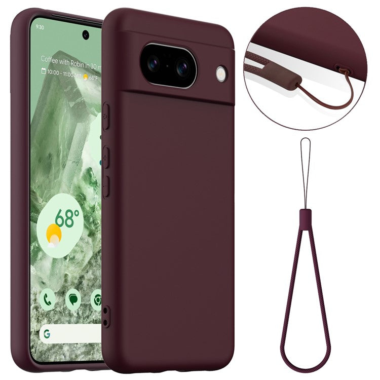 For Google Pixel 8a Case Compatible with MagSafe Liquid Silicone Phone Cover with Lanyard - Wine Red