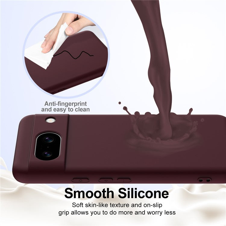 For Google Pixel 8a Case Compatible with MagSafe Liquid Silicone Phone Cover with Lanyard - Wine Red