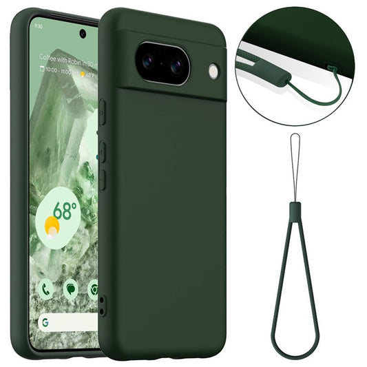 For Google Pixel 8a Case Compatible with MagSafe Liquid Silicone Phone Cover with Lanyard - Dark Green