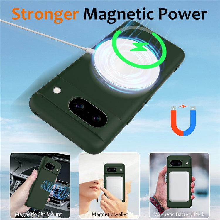 For Google Pixel 8a Case Compatible with MagSafe Liquid Silicone Phone Cover with Lanyard - Dark Green