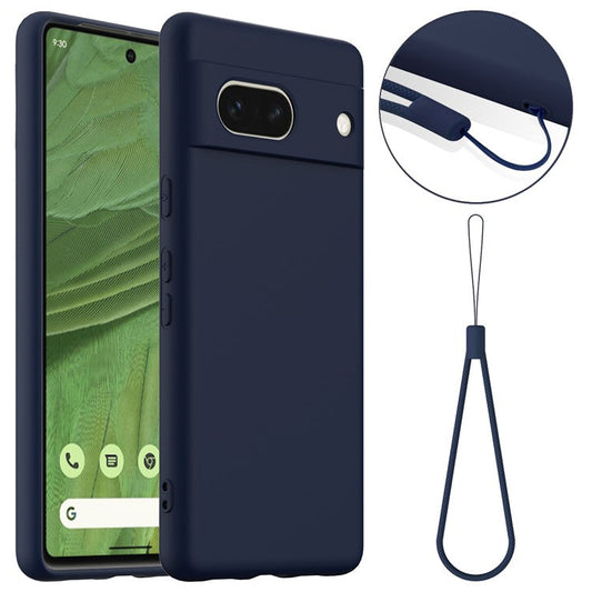 For Google Pixel 7a Case Compatible with MagSafe Liquid Silicone Phone Cover with Lanyard - Dark Blue