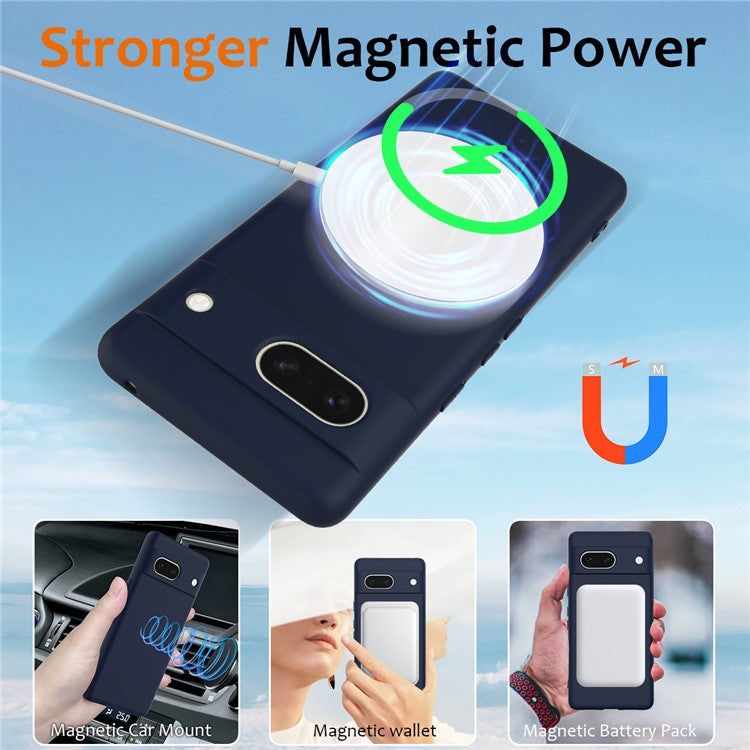 For Google Pixel 7a Case Compatible with MagSafe Liquid Silicone Phone Cover with Lanyard - Dark Blue