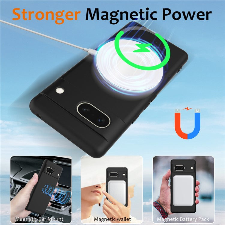 For Google Pixel 7a Case Compatible with MagSafe Liquid Silicone Phone Cover with Lanyard - Black