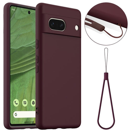 For Google Pixel 7a Case Compatible with MagSafe Liquid Silicone Phone Cover with Lanyard - Wine Red