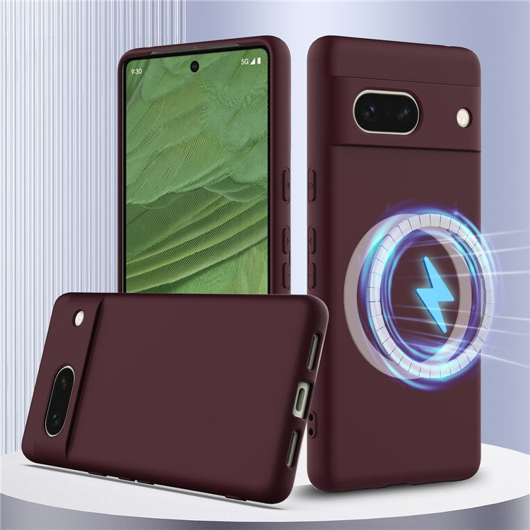 For Google Pixel 7a Case Compatible with MagSafe Liquid Silicone Phone Cover with Lanyard - Wine Red