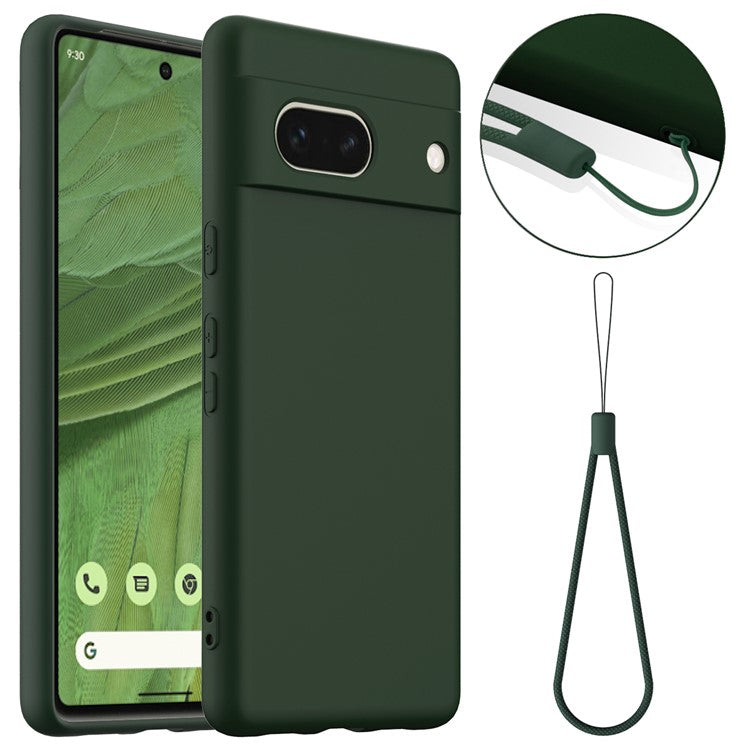 For Google Pixel 7a Case Compatible with MagSafe Liquid Silicone Phone Cover with Lanyard - Dark Green