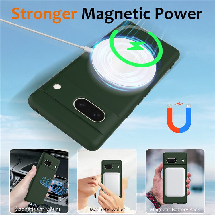 For Google Pixel 7a Case Compatible with MagSafe Liquid Silicone Phone Cover with Lanyard - Dark Green