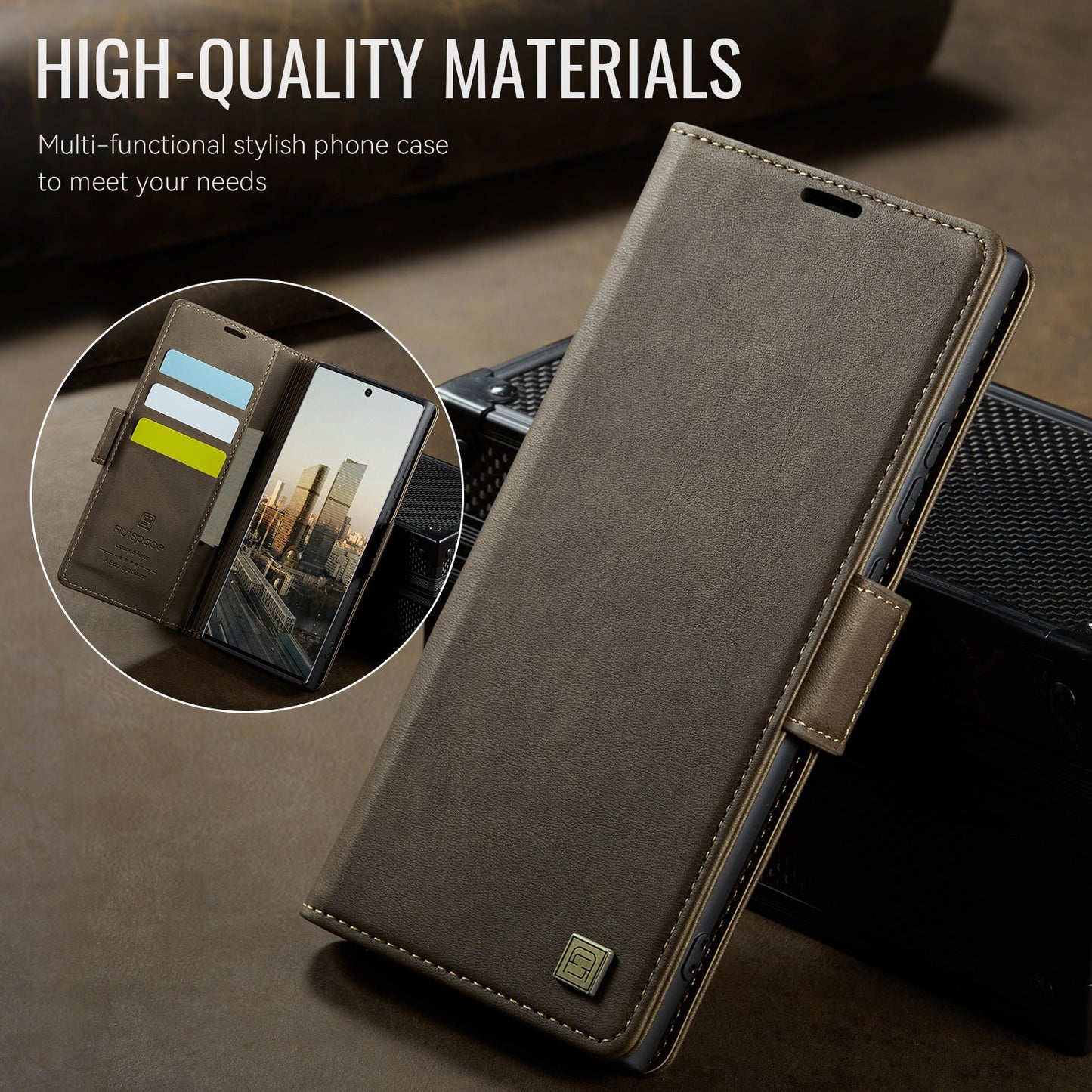For Samsung Galaxy Note20 5G Case AUTSPACE A11 RFID Blocking Retro Leather Cell Phone Wallet Cover - Brown