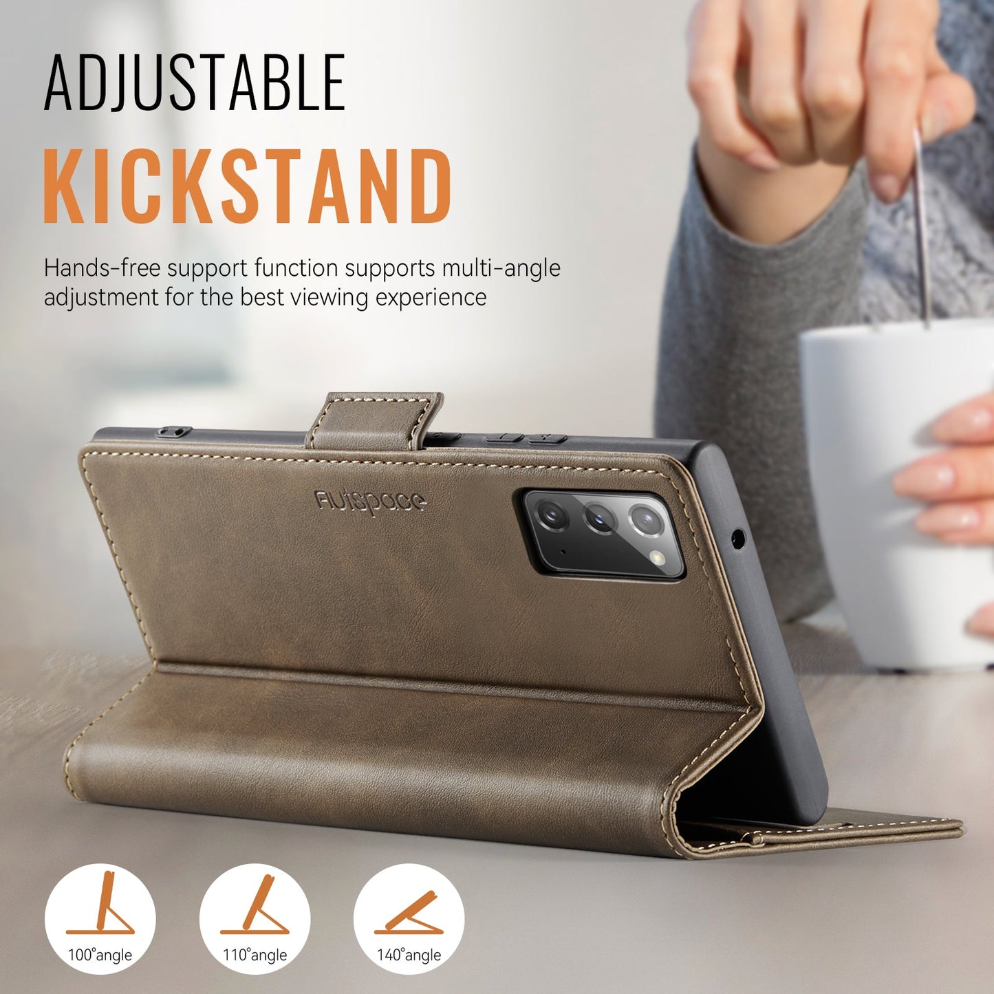 For Samsung Galaxy Note20 5G Case AUTSPACE A11 RFID Blocking Retro Leather Cell Phone Wallet Cover - Brown