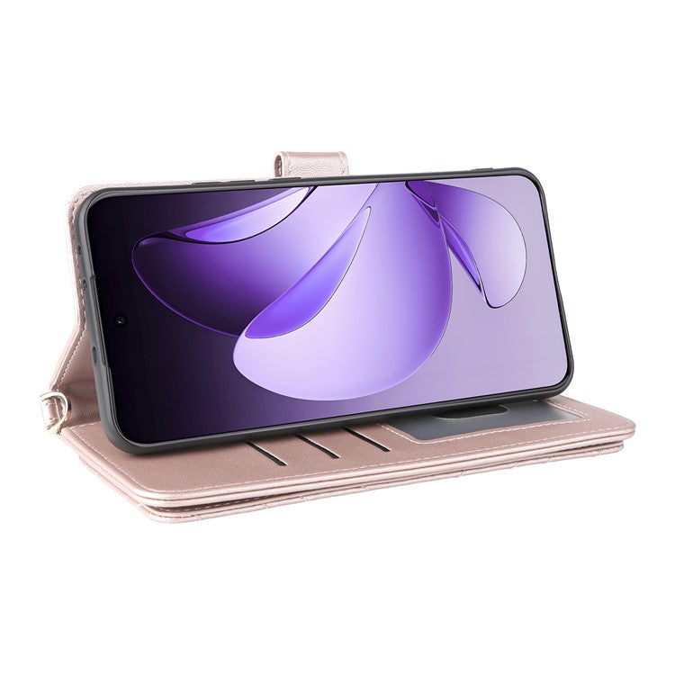 For Oppo Reno13 Pro 5G Wallet Case with Shoulder / Wrist Strap Leather Phone Cover Stand - Pink