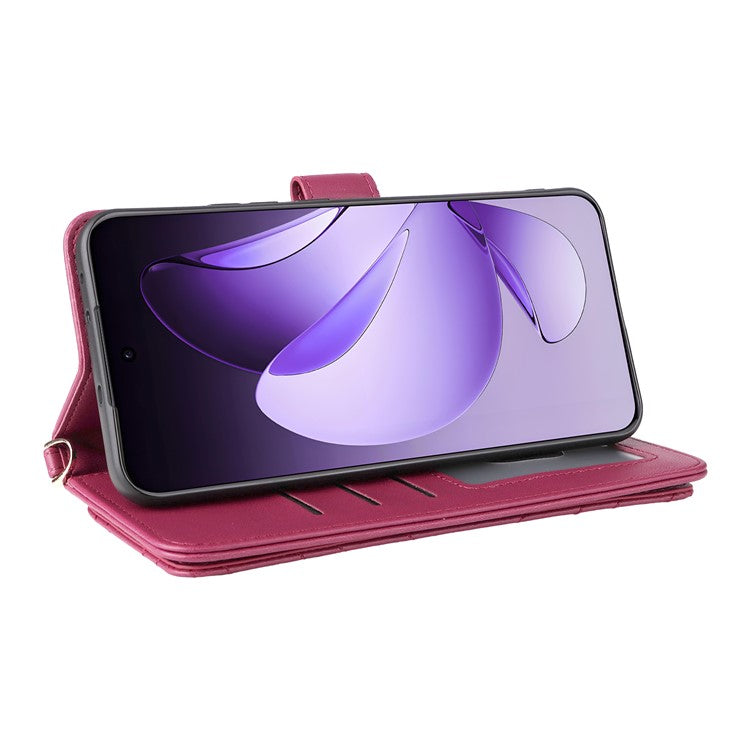 For Oppo Reno13 Pro 5G Wallet Case with Shoulder / Wrist Strap Leather Phone Cover Stand - Rose