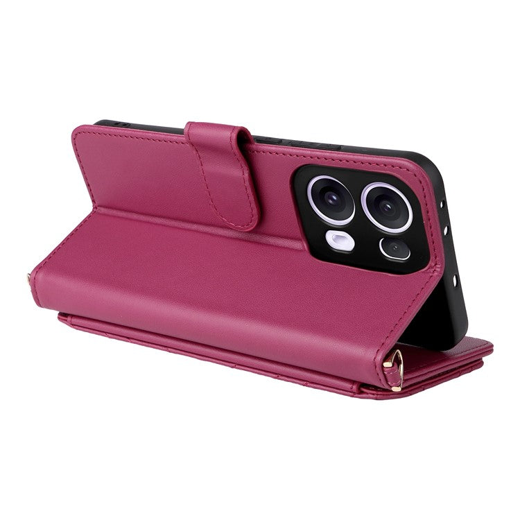 For Oppo Reno13 Pro 5G Wallet Case with Shoulder / Wrist Strap Leather Phone Cover Stand - Rose