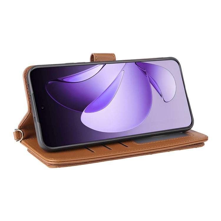 For Oppo Reno13 Pro 5G Wallet Case with Shoulder / Wrist Strap Leather Phone Cover Stand - Brown