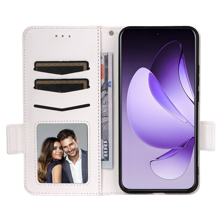 For Oppo Reno13 Pro 5G Case with Wrist Strap Litchi Texture PU Leather Wallet Phone Cover - White